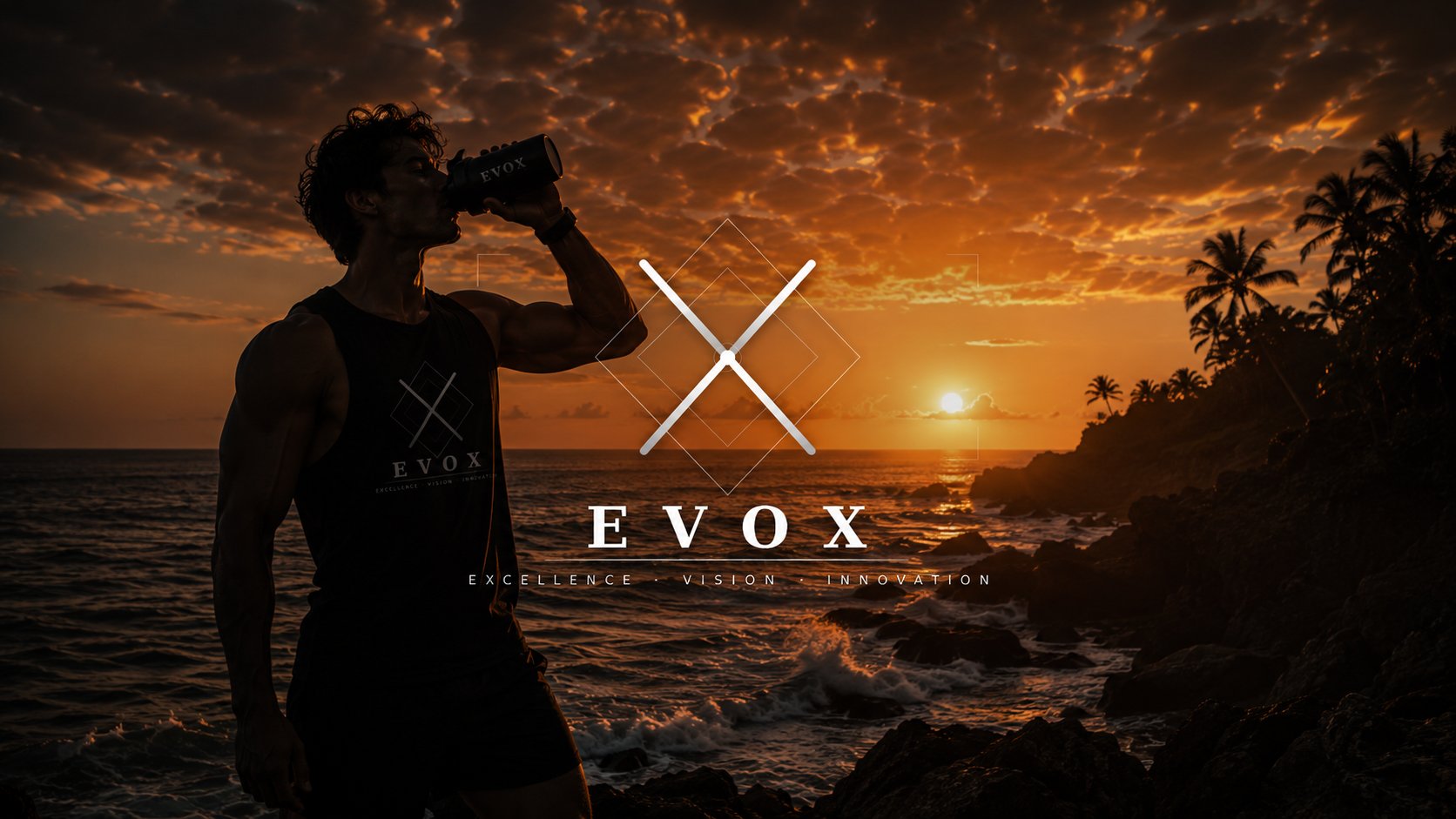 EVOX — Excellence, Vision, Innovation. Athlete at sunrise on the Cura&ccedil;ao coast